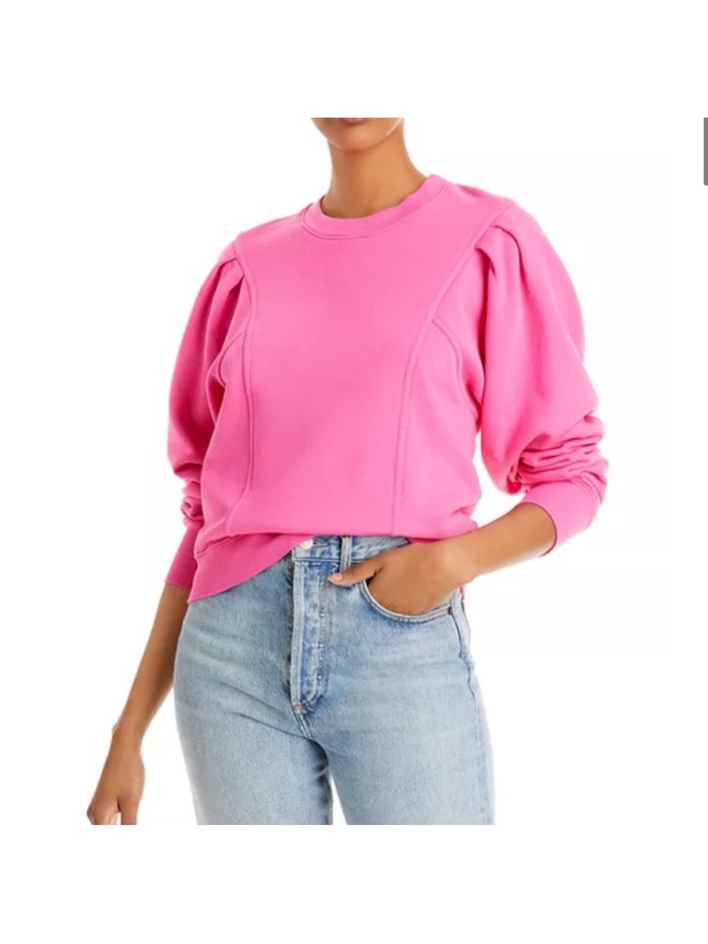 Sundry Hot Pink Puff-Sleeve Crewneck Sweatshirt